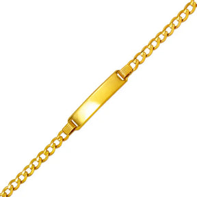 14K Yellow or Two-Tone (White Pave) Gold 2.5–5mm Solid Curb ID Bracelet – Width 4.0mm, Size 6.0 Inches, Metal Color Yellow