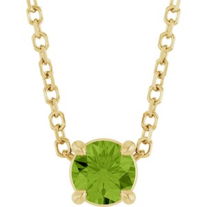 14K Gold Round Natural Peridot Solitaire Slide Necklace or Pendant