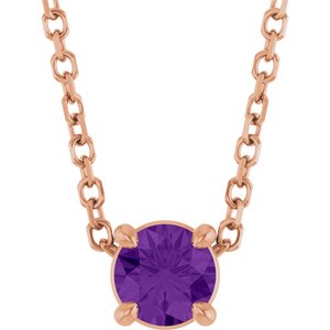 14K Gold Round Natural Amethyst Solitaire Slide Necklace or Pendant