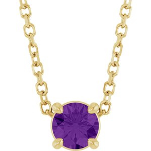 14K Gold Round Natural Amethyst Solitaire Slide Necklace or Pendant