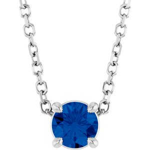 14K Gold Round Lab-Grown Blue Sapphire Solitaire Slide Necklace or Pendant
