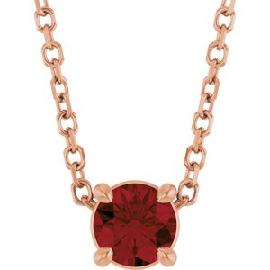 14K Gold Round Natural Mozambique Garnet Solitaire Slide Necklace or Pendant