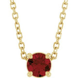 14K Gold Round Natural Mozambique Garnet Solitaire Slide Necklace or Pendant