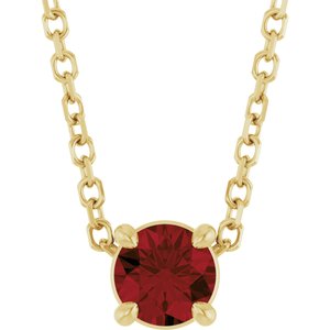 14K Gold Round Natural Mozambique Garnet Solitaire Slide Necklace or Pendant