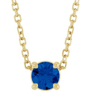 14K Gold Round Lab-Grown Blue Sapphire Solitaire Slide Necklace or Pendant