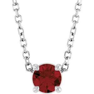 Platinum Round Natural Mozambique Garnet Solitaire Slide Necklace or Pendant