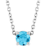14K Gold Round Natural Aquamarine Solitaire Slide Necklace or Pendant