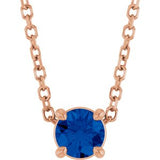 14K Gold Round Lab-Grown Blue Sapphire Solitaire Slide Necklace or Pendant
