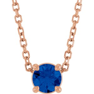 14K Gold Round Lab-Grown Blue Sapphire Solitaire Slide Necklace or Pendant