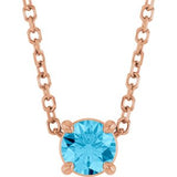 14K Gold Round Natural Aquamarine Solitaire Slide Necklace or Pendant