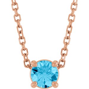 14K Gold Round Natural Aquamarine Solitaire Slide Necklace or Pendant