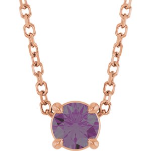 14K Gold Round Lab-Grown Alexandrite Solitaire Slide Necklace or Pendant