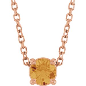 14K Gold Round Natural Citrine Solitaire Slide Necklace or Pendant