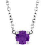 14K Gold Round Natural Amethyst Solitaire Slide Necklace or Pendant