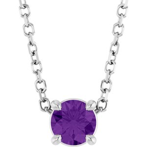 14K Gold Round Natural Amethyst Solitaire Slide Necklace or Pendant