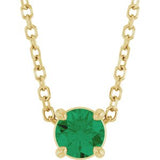 14K Gold Round Lab-Grown Emerald Solitaire Slide Necklace or Pendant
