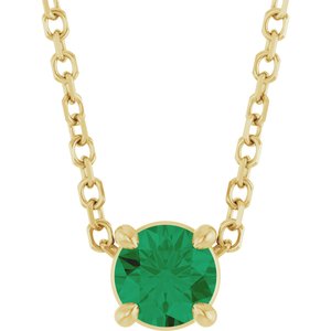 14K Gold Round Lab-Grown Emerald Solitaire Slide Necklace or Pendant