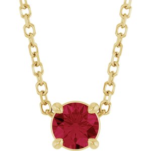 14K Gold Round Lab-Grown Ruby Solitaire Slide Necklace or Pendant