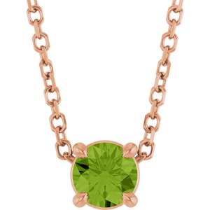 14K Gold Round Natural Peridot Solitaire Slide Necklace or Pendant