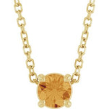 14K Gold Round Natural Citrine Solitaire Slide Necklace or Pendant