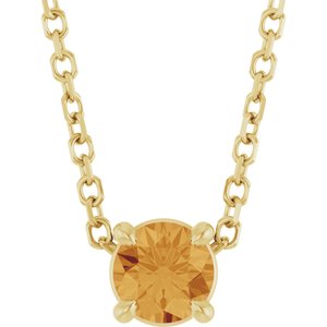 14K Gold Round Natural Citrine Solitaire Slide Necklace or Pendant