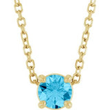 14K Gold Round Natural Aquamarine Solitaire Slide Necklace or Pendant