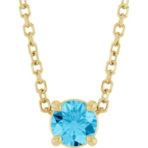 14K Gold Round Natural Aquamarine Solitaire Slide Necklace or Pendant