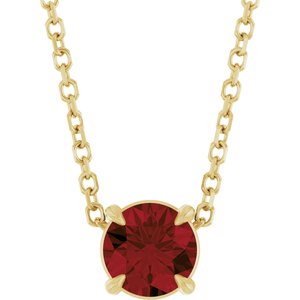 14K Gold Round Natural Mozambique Garnet Solitaire Slide Necklace or Pendant