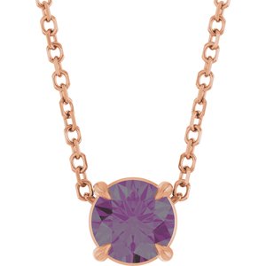 14K Gold Round Lab-Grown Alexandrite Solitaire Slide Necklace or Pendant