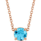 14K Gold Round Natural Aquamarine Solitaire Slide Necklace or Pendant