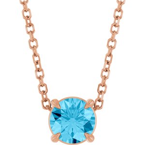 14K Gold Round Natural Aquamarine Solitaire Slide Necklace or Pendant