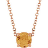 14K Gold Round Natural Citrine Solitaire Slide Necklace or Pendant