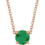 14K Gold Round Lab-Grown Emerald Solitaire Slide Necklace or Pendant