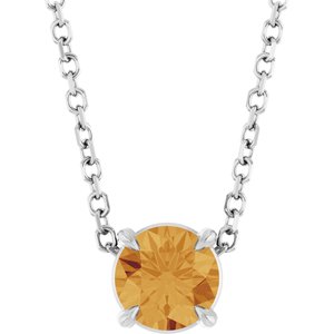 14K Gold Round Natural Citrine Solitaire Slide Necklace or Pendant