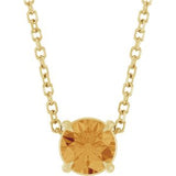 14K Gold Round Natural Citrine Solitaire Slide Necklace or Pendant