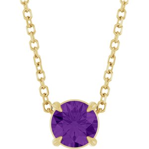 14K Gold Round Natural Amethyst Solitaire Slide Necklace or Pendant