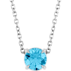 14K Gold Round Natural Aquamarine Solitaire Slide Necklace or Pendant