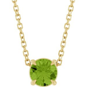 14K Gold Round Natural Peridot Solitaire Slide Necklace or Pendant
