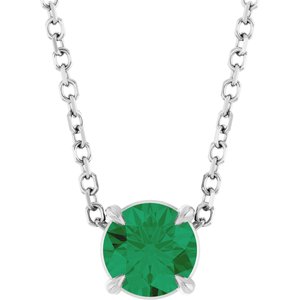 Platinum Round Lab-Grown Emerald Solitaire Slide Necklace or Pendant