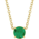 14K Gold Round Lab-Grown Emerald Solitaire Slide Necklace or Pendant