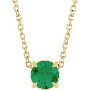 14K Gold Round Lab-Grown Emerald Solitaire Slide Necklace or Pendant