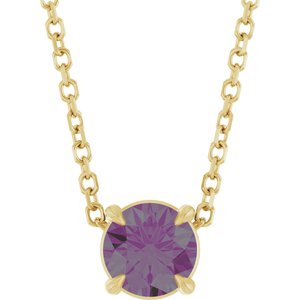 14K Gold Round Lab-Grown Alexandrite Solitaire Slide Necklace or Pendant