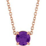 14K Gold Round Natural Amethyst Solitaire Slide Necklace or Pendant