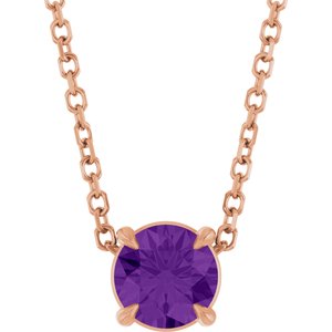14K Gold Round Natural Amethyst Solitaire Slide Necklace or Pendant