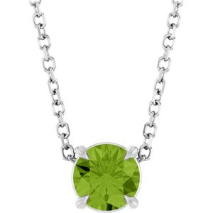 Platinum Round Natural Peridot Solitaire Slide Necklace or Pendant