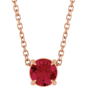 14K Gold Round Lab-Grown Ruby Solitaire Slide Necklace or Pendant
