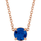 14K Gold Round Lab-Grown Blue Sapphire Solitaire Slide Necklace or Pendant