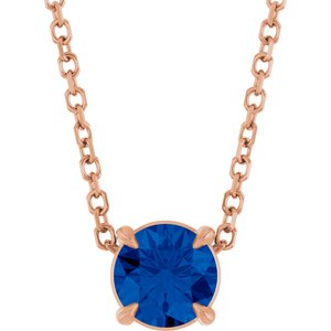 14K Gold Round Lab-Grown Blue Sapphire Solitaire Slide Necklace or Pendant