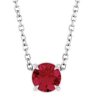 Platinum Round Lab-Grown Ruby Solitaire Slide Necklace or Pendant