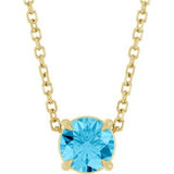 14K Gold Round Natural Aquamarine Solitaire Slide Necklace or Pendant